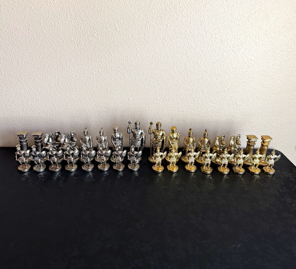 Manopoulos Greek Roman Chess Pieces F11 Large Zinc Alloy Complete 32 Pc Set